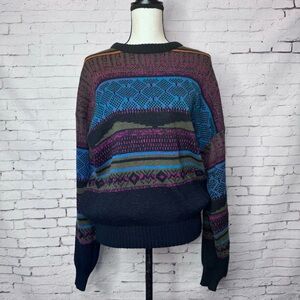 Melange Men's Vintage Retro 80s 90s Knit L Acrylic Nylon Grandpa Sweater Chunky